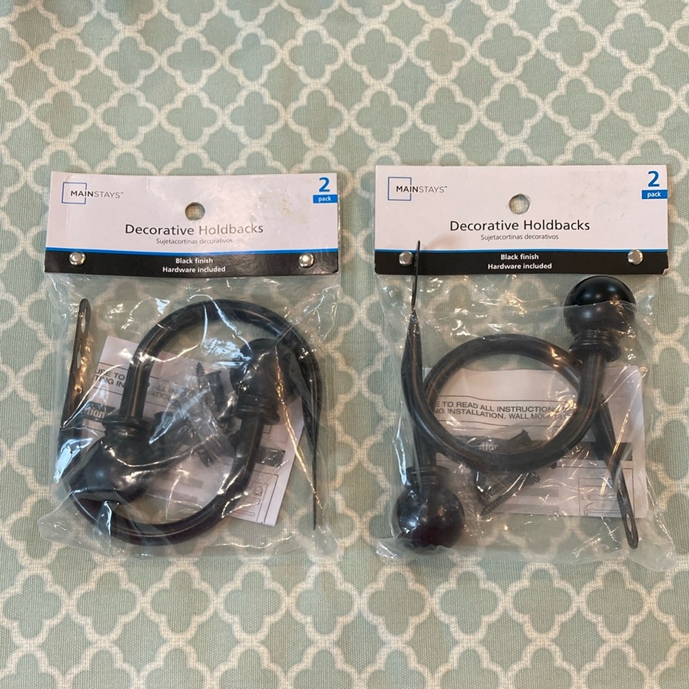 NEW Mainstays Decorative Ball Black Curtain Holdbacks Set of 4